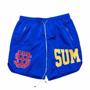 Mens Y2K Sumwon Streetwear Blue Logo Lightweight Zipper Pocket Shorts Size S